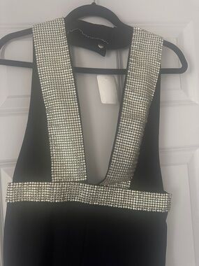 Black Jumpsuit with Silver Rhinestone Straps